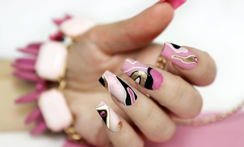 Pink Glitter Nails