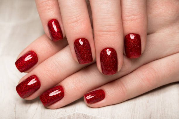 red glitter nails